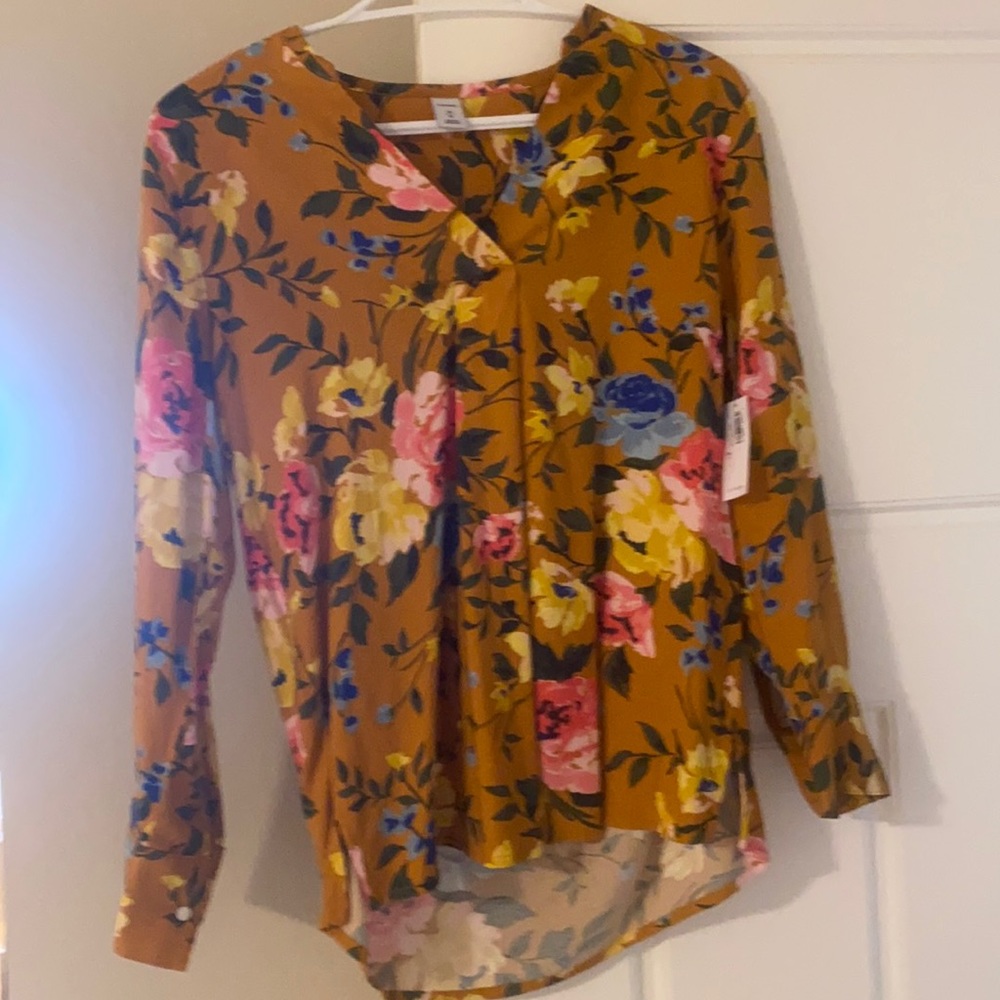 Old Navy- NWT xs Mustard Yellow floral blouse